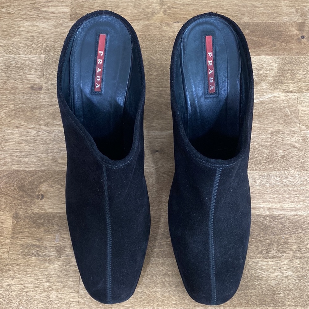 Prada Sport Black Suede Wedge Mules/Clogs - Picture 3 of 16